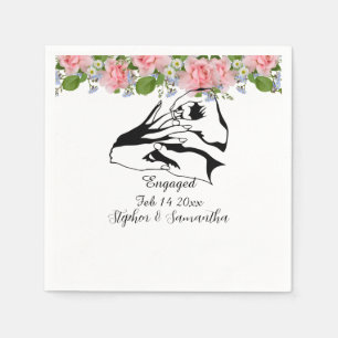 Personalized engaged couple floral engagement napkin