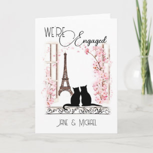 Personalized Engagement Card with Cute Paris Cats