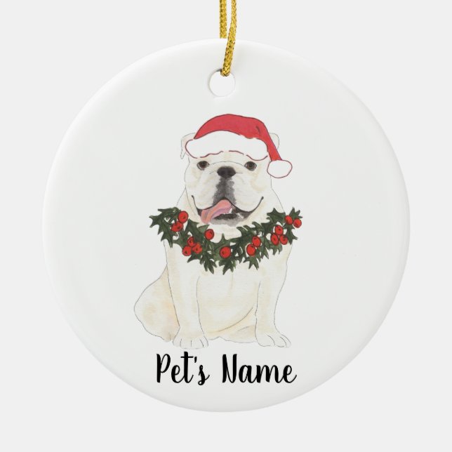 Personalized English Bulldog (White) Ceramic Tree Decoration (Front)