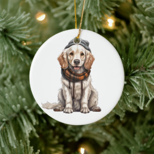 Personalized English Setter Dog Ceramic Tree Decoration