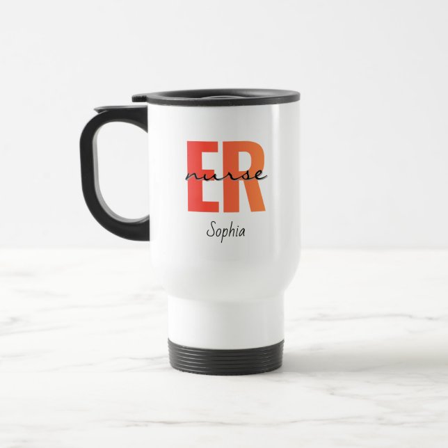 Personalized ER Nurse Bold Typography Travel Mug (Left)