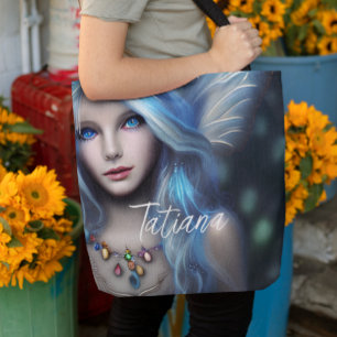 Personalized Ethereal Mystical Blue Fairy Tote Bag