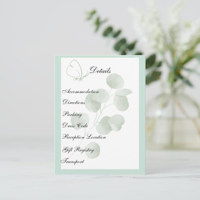 Personalized Eucalyptus | Boho Wedding Details  Postcard (Standing Front)