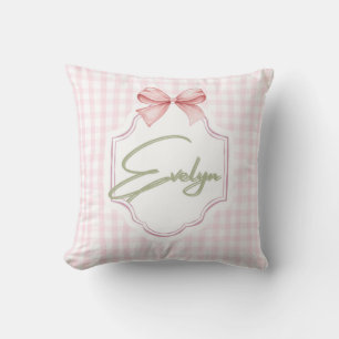 Personalized Evelyn Baby Girl Nursery Bow&Gingham Cushion