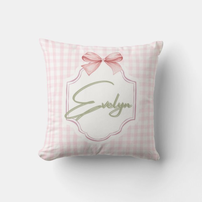 Personalized Evelyn Baby Girl Nursery Bow&Gingham  Cushion (Front)