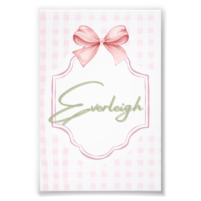 Personalized Everleigh Baby Girl Nursery Gingham Photo Print (Front)
