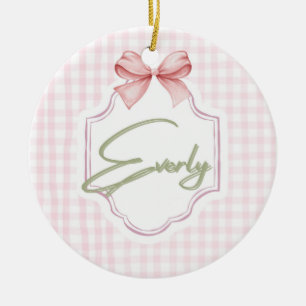 Personalized Everly Baby Girl Nursery Bow&Gingham Ceramic Tree Decoration