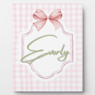 Personalized Everly Baby Girl Nursery Bow&Gingham Plaque