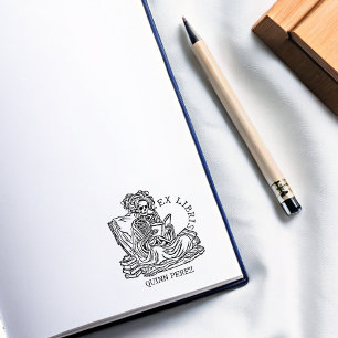 Personalized Ex Libris Lady Skull Bookplate Rubber Stamp