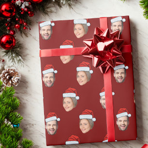 Personalized Face 2 Photo Santa Hat Christmas Gift Wrapping Paper