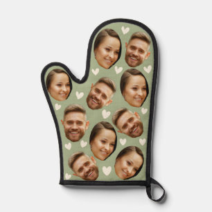 Personalized Face Picture Heart Couple Sage Green  Oven Mitt