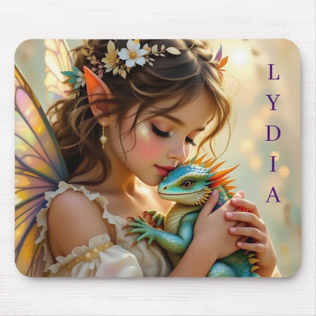 Personalized Fairy and Dragon Mystical  Mouse Mat (Front)