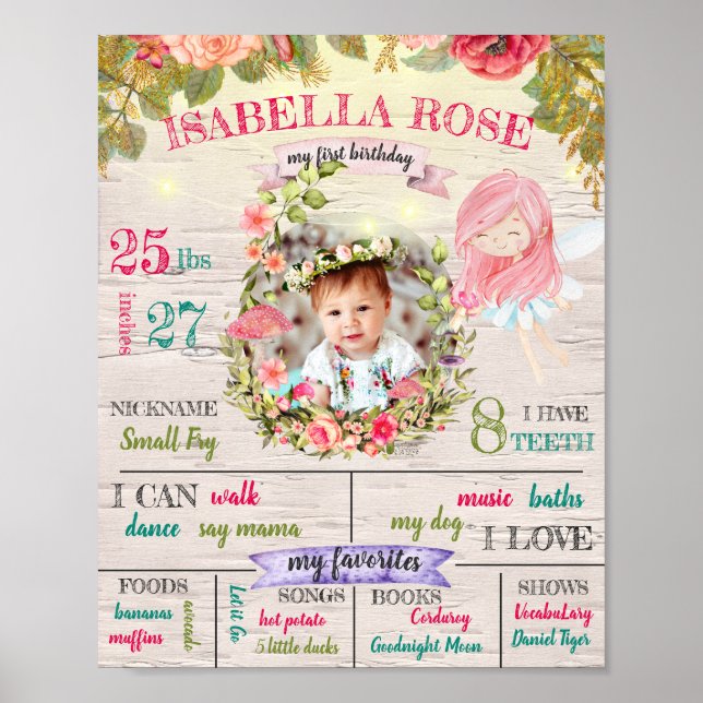 Personalized Fairy First Birthday Poster (Front)