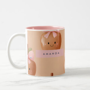 Personalized Fall Cozy Cute Caramel Apple Bow  Two-Tone Coffee Mug