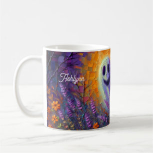 Personalized Fall Halloween Flowers and Ghost Coffee Mug