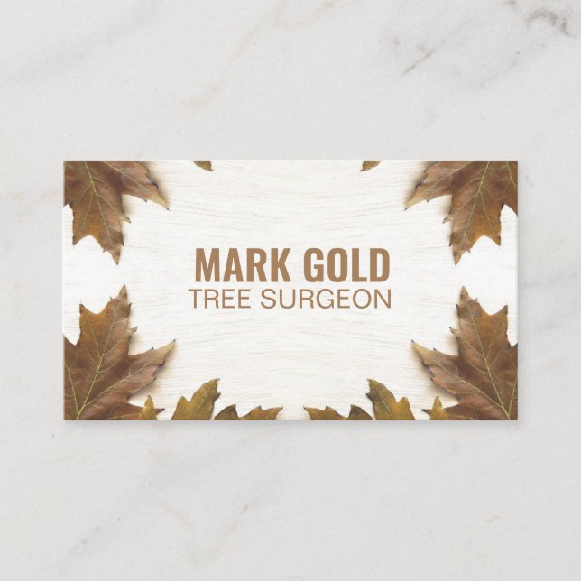 Personalized "Fallen Leaves on Wood" (American) Business Card (Front)