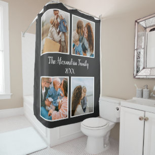 Personalized family 4 photo collage template shower curtain
