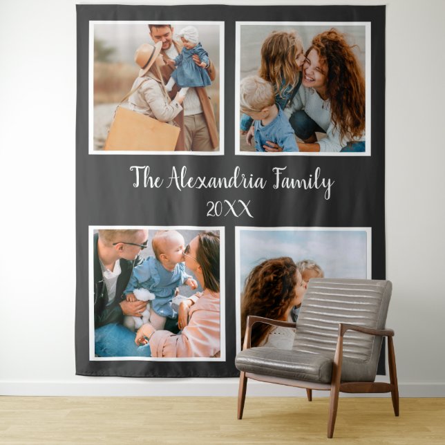 Personalized family 4 photo collage template tapestry (In Situ)