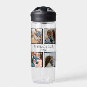 Personalized family 4 photo collage template water bottle