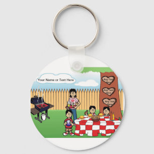 Personalized Family BBQ,Single Mom, 3 Boys Cartoon Key Ring
