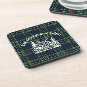 Personalized Family Cabin Plaid Coaster