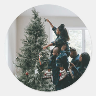 Personalized Family Christmas Photo  Classic Round Sticker