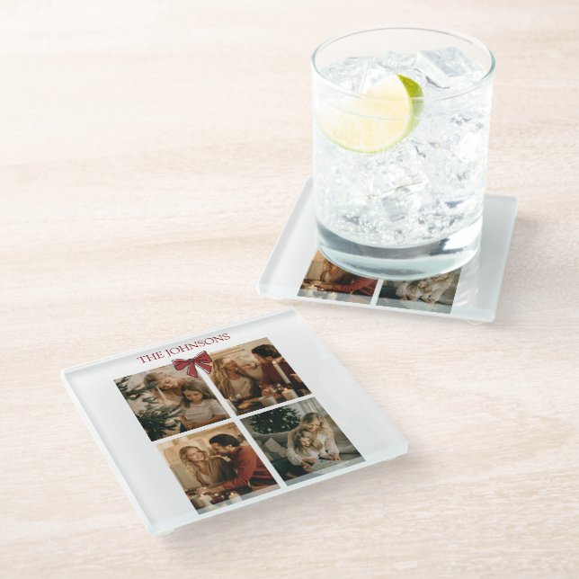 Personalized Family Christmas Photos Coaster (Angled)