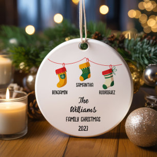Personalized Family Christmas With 3 custom names Ceramic Tree Decoration