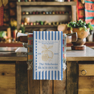 Personalized Family Coastal Lemon Beach House Deco Tea Towel