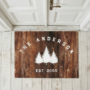 Personalized Family Home Decor Rustic Wood Doormat