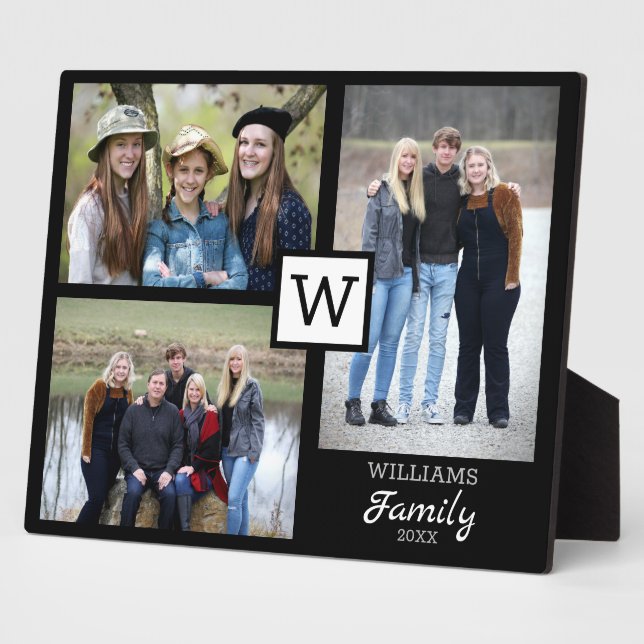Personalized Family Monogram 3 Photo Collage  Plaque (Side)