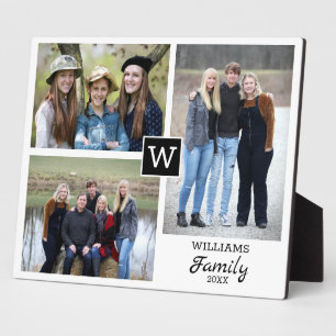 Personalized Family Monogram Name 3 Photo Collage Plaque