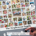 Personalized Family Name 45 Photo Collage White Jigsaw Puzzle<br><div class="desc">Create a personalized photo memories jigsaw puzzle utilizing this easy-to-upload photo collage square grid template with 45 pictures and personalized with a family name or your custom text. Commemorate a special occasion or event or make for a meaningful family photo collection keepsake gift. ASSISTANCE: For help with design modification or...</div>