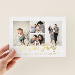 Personalized Family Name 4 Photo Collage Foil Holiday Card<br><div class="desc">Spread love with this personalized holiday photo card that features a photo collage and your family name. Add an additional photo and text to the back. To customize even further,  click on the “Edit using Design Tool.” Shop holiday cards and much more at www.zazzle.com/store/nbpaperco</div>