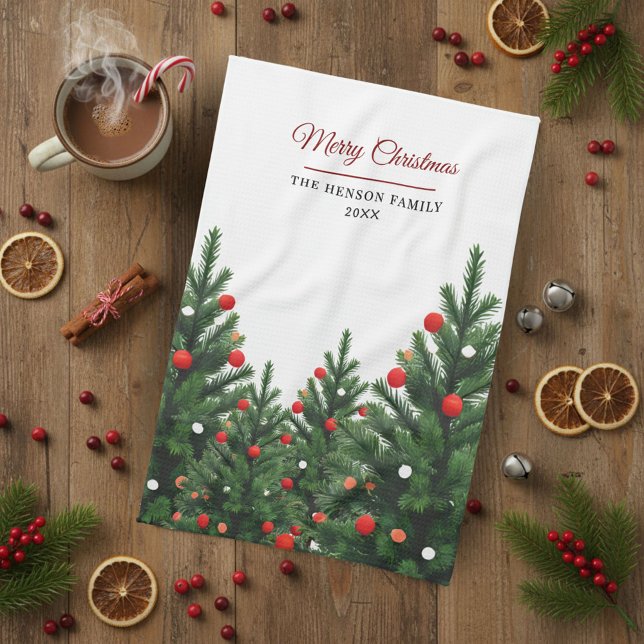 Personalized Family Name Christmas Tree Tea Towel (Creator Uploaded)