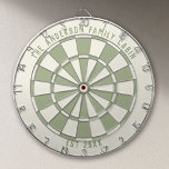 Personalized Family Name Custom Sage Game Room  Dartboard<br><div class="desc">Elevate your game room with this personalized sage green dartboard, customized with your family name and established year. The soft, earthy sage palette gives this classic dartboard a calm, modern-rustic feel—perfect for cabins, mountain homes, lake houses, and thoughtfully styled man caves. Designed to be both functional and decorative, it’s a...</div>