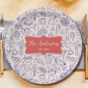 Personalized Family Name Cute Hand Drawn Food Paper Plate