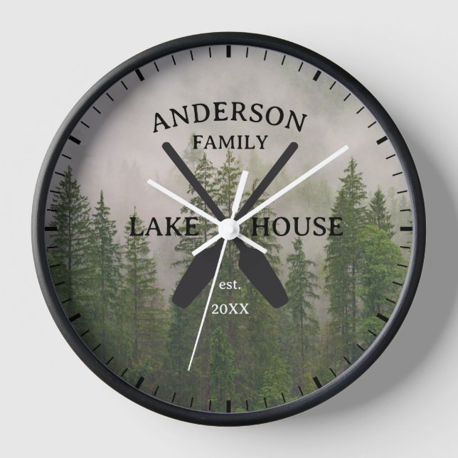Personalized Family Name Lake House  Clock (Front)