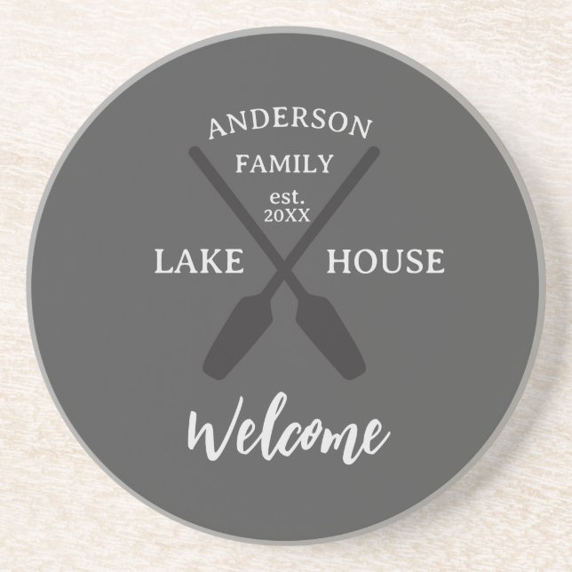 Personalized Family Name Lake House Welcome Coaster (Front)