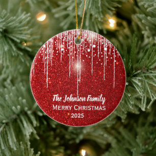 Personalized Family Name Merry Christmas Ceramic Tree Decoration