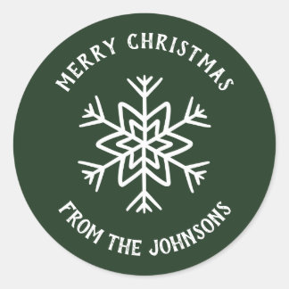 Personalized Family Name Merry Christmas Snowflake Classic Round Sticker