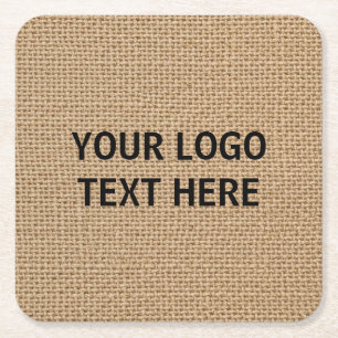 Personalized family name monogram rustic burlap square paper coaster