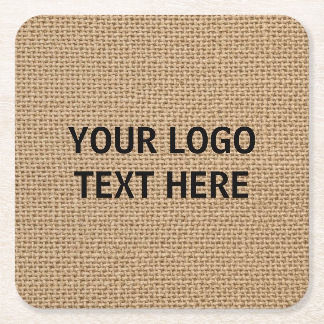 Personalized family name monogram rustic burlap square paper coaster (Front)