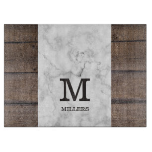Personalized Family Name Monogram Wood And Marble  Cutting Board
