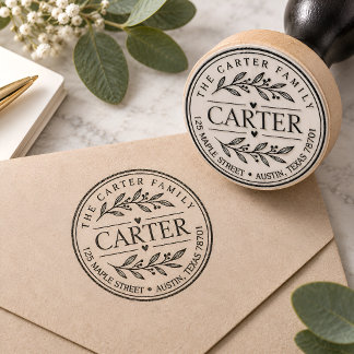 Personalized Family Name Round Return Address Stam Rubber Stamp