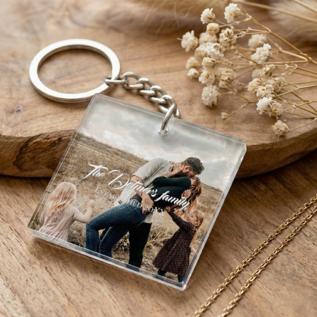 Personalized Family Name Script Photo  Key Ring (Carry Your Love Everywhere You Go.)