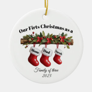 Personalized Family of Three Christmas Ornament Ceramic Tree Decoration