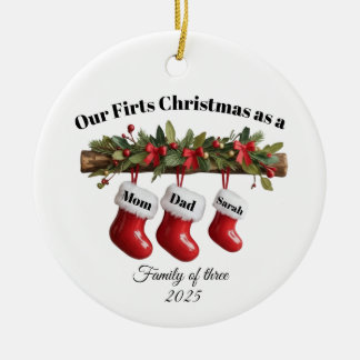 Personalized Family of Three Christmas Ornament Ceramic Tree Decoration