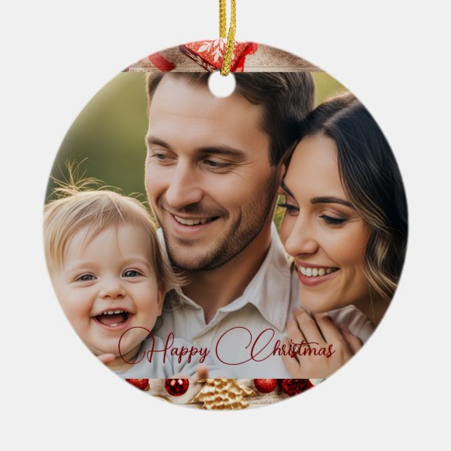 Personalized Family Photo Christmas Ceramic Tree Decoration (Front)