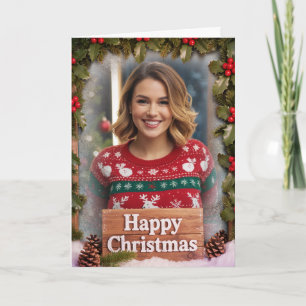 Personalized Family Photo Christmas Rustic Wood Card